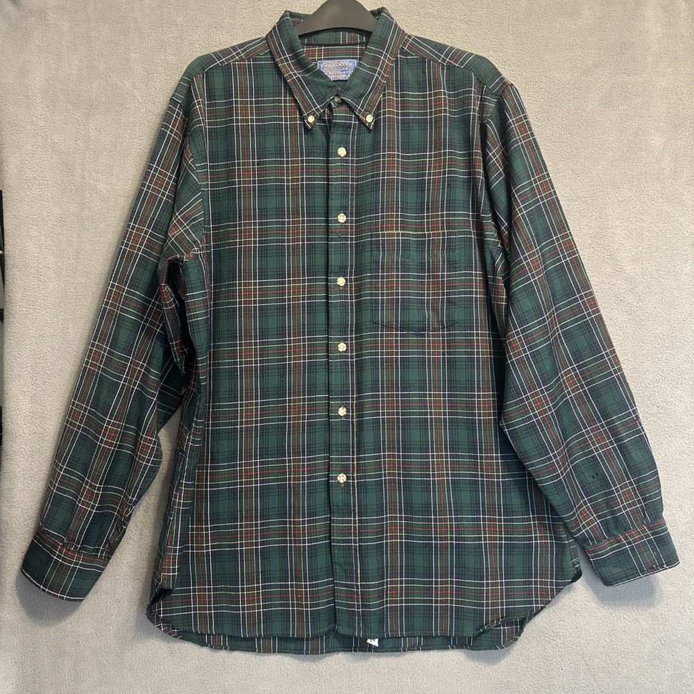 VTG Sir Pendleton 100% Wool Green Blue Cockburn Tartan Shirt Mens XL Made in USA